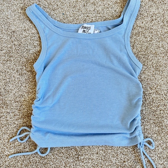 Princess Polly Light Blue Ribbed Ruched Tank - Picture 1 of 1